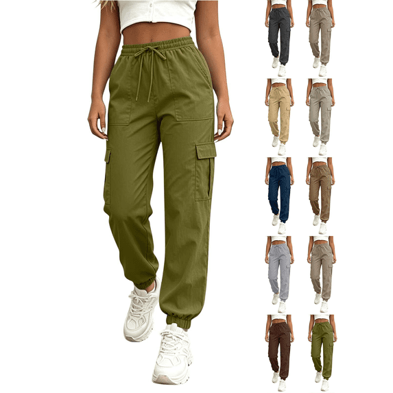 Liuinsasek Womens Tapered Cargo Pants with Drawstring Elastic Waistband and Pockets Jogger Pants Lightweight Comfortable for Athletic Running Travel