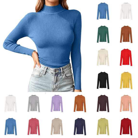Liuinsasek Womens Turtleneck Sweater Solid Color Winter Base Layer Knitwear Slim Pullover Trendy Basic Versatile Clothing