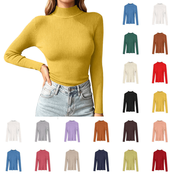 Liuinsasek Womens Turtleneck Sweater Solid Color Winter Base Layer Knitwear Slim Pullover Trendy Basic Versatile Clothing