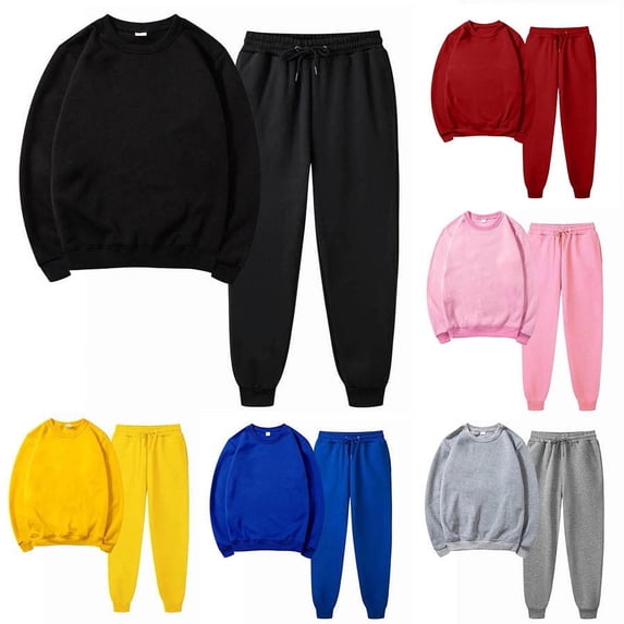 Liuinsasek Womens Two Piece Sweatshirts Sets Sports Suits Solid Round Neck Pullover Tapered Casual Sports Pants Fall Fashion Outfits