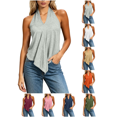 thumbnail image 1 of Liuinsasek Womens V-Neck Sleeveless Tank Top Halter Neck Irregular Pointed Hem Loose Solid Color Casual Tops for Everyday and Travel Outfits, 1 of 7