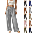 thumbnail image 1 of Liuinsasek Womens Wide Leg Pants Solid-Color High-Waisted Casual Drawstring Pants Elastic Waistband with Ruffle Trim Lightweight and Comfortable, 1 of 7