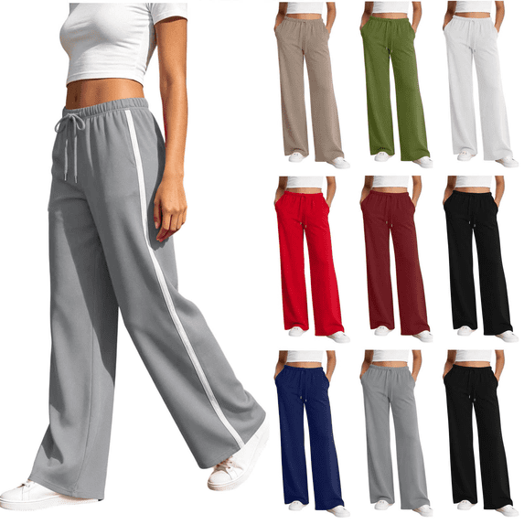 Liuinsasek Womens Wide Leg Pants Solid Slimming Straight Pants Drawstring High Rise Side Striped Casual Versatile Spring/Summer Women's Clothing