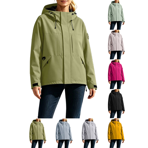 Liuinsasek Womens Windbreaker Waterproof Raincoat Long-Sleeve Solid Color Zipper Hooded Large Pocket Jacket for Outdoor Mountain Climbing Hiking Skiing Jacket