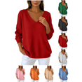 thumbnail image 1 of Liuinsasek Womens Winter V Neck Knitted Sweater Fashion Casual Basic Solid Lightweight Soft Basic Casual Pullover Top for Spring Fall Winter, 1 of 10