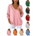 thumbnail image 1 of Liuinsasek Womens Winter V Neck Knitted Sweater Fashion Casual Basic Solid Lightweight Soft Basic Casual Pullover Top for Spring Fall Winter, 1 of 10