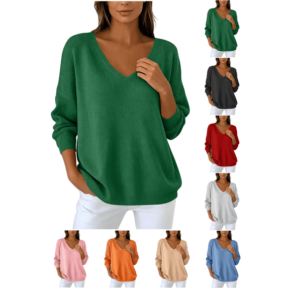 Liuinsasek Womens Winter V Neck Knitted Sweater Fashion Casual Basic Solid Lightweight Soft Basic Casual Pullover Top for Spring Fall Winter