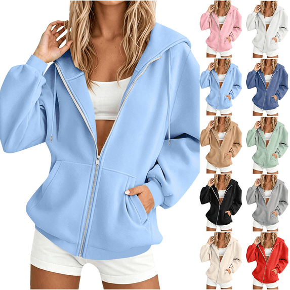 Liuinsasek Zip Up Hoodies for Women Drawstring Casual Oversized Sweatshirt with Pockets Cozy Winter Clothes