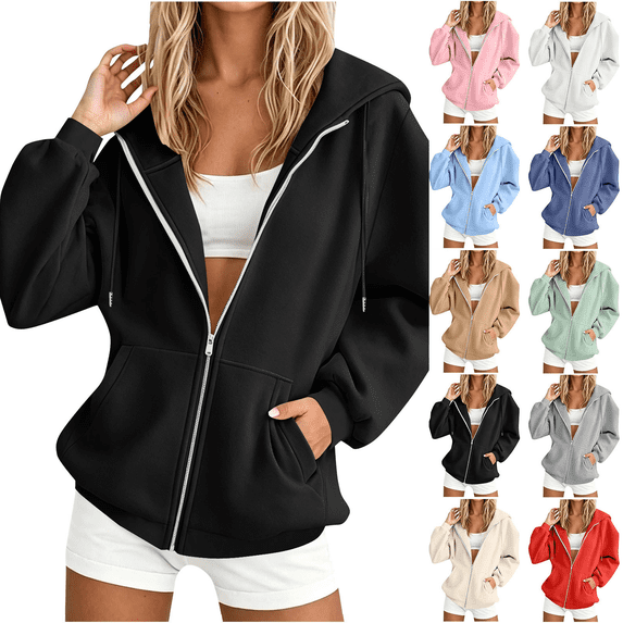 Liuinsasek Zip Up Hoodies for Women Drawstring Casual Oversized Sweatshirt with Pockets Cozy Winter Clothes