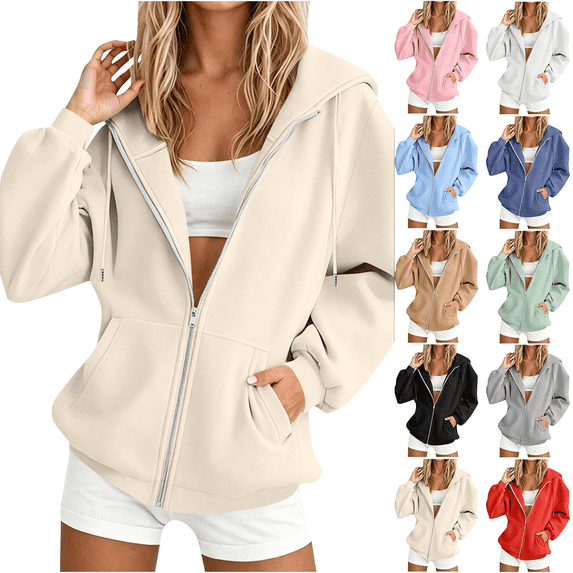 Liuinsasek Zip Up Hoodies for Women Drawstring Casual Oversized Sweatshirt with Pockets Cozy Winter Clothes