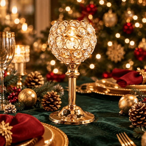 Crystal Metal Tealight Candlestick, Bling Bowl Candelabras, Tall Crystal Candle Holders Elegant Candle Centerpiece for Dining Table Wedding Home Mantel Decor (Gold)