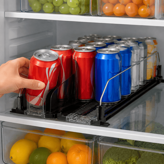 Liujiale Drink Organizer for Fridge, Soda Can Organizer for Fridge, Self-Pushing Glide Drink Dispenser for Refrigerator Black