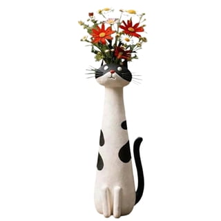 Liujiale Handcrafted Ceramic Cat Vase, Whimsical Kitty Planter for Small Flowers, Boho Desk Shelf Decor, Unique Gift for Cat Lovers
