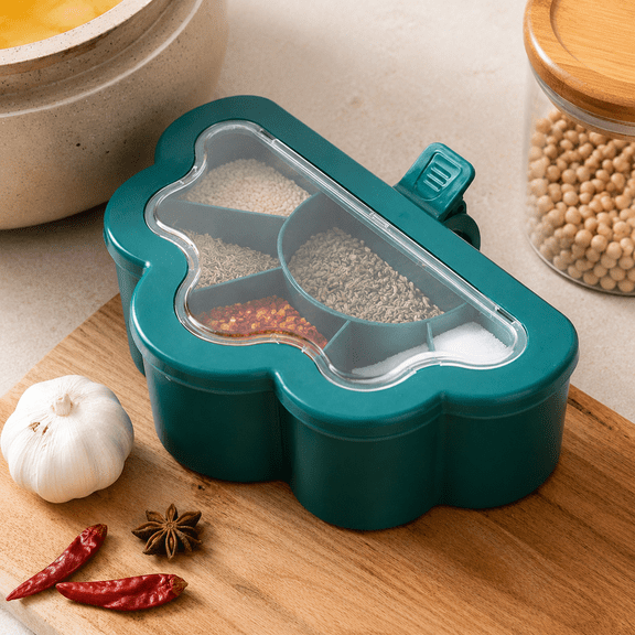 Seasoning Box, Seasoning Box Lidded Dust Proof PP Divided Kitchen Spices Container Cooking Utensils, Seasoning Containers Green