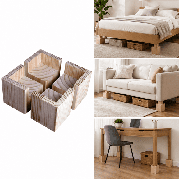 Solid Wood Material Furniture Risers, Heavy Duty Bed Raising Blocks For Static Furniture, Elevate Beds Couches Desks And Tables, Adds Extra Height And Storage Space, Protect