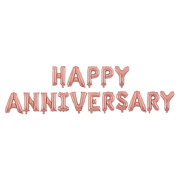 Liukekj 16 Inch Happy Anniversary Balloons Set, Rose Gold Aluminum Foil Letters for Wedding Party Decoration