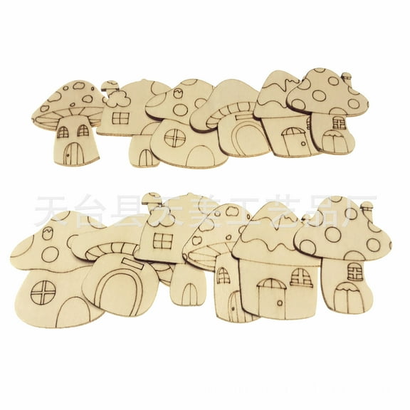 Liukekj 25pcs Mushroom Wood Cutouts Blank Wooden Fairy House Shapes Unpainted Mushroom House Slices Crafts Embellishments for Easter Party