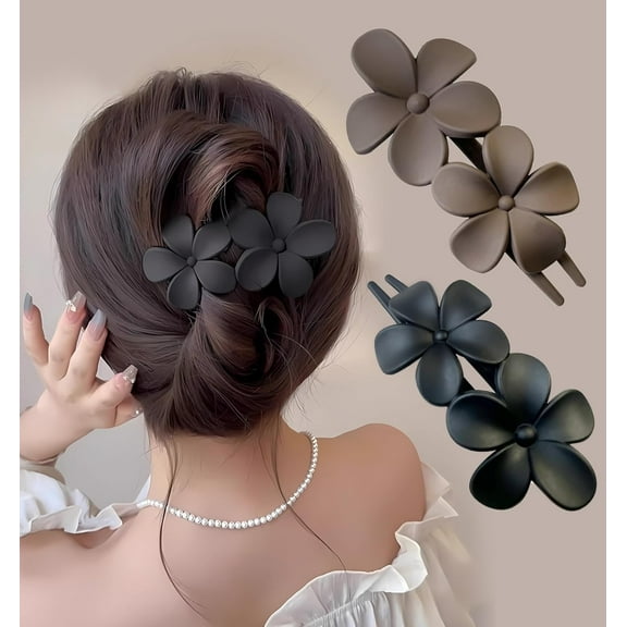 Liukekj 2pcs Flat Claw Clips Flower Hair Clips Hair Gripper Matte Hair Claws Loose Hair Clips Bridal Hair Clips Floral Hair Accessories