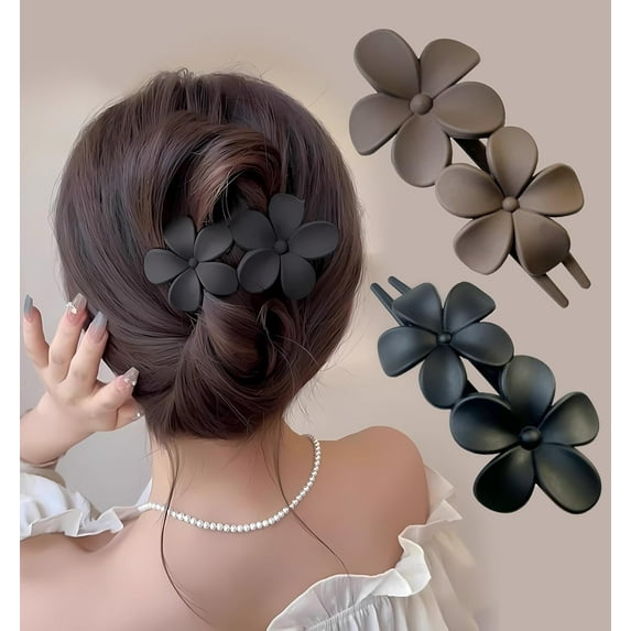 Liukekj 2pcs Flat Claw Clips Flower Hair Clips Matte Hair Claws Loose Hair Clips Bridal Hair Clips Floral Hair Accessories