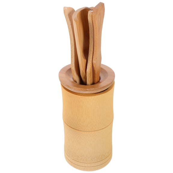 6-Piece Brown Tea Spoon Set with Storage Bucket for Tea Ceremony and Everyday Use