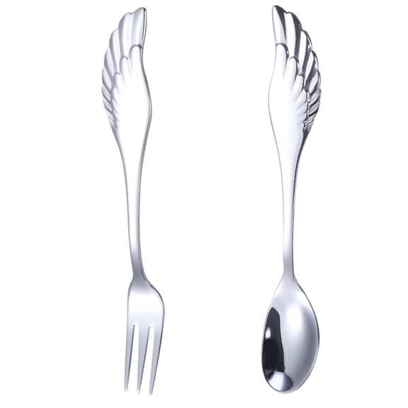 Liukekj Stainless Steel Flatware Set Angle Wing Spoons and Forks Coffee Dessert/ Mixing Spoon Tableware Flatware Gadgets Silver