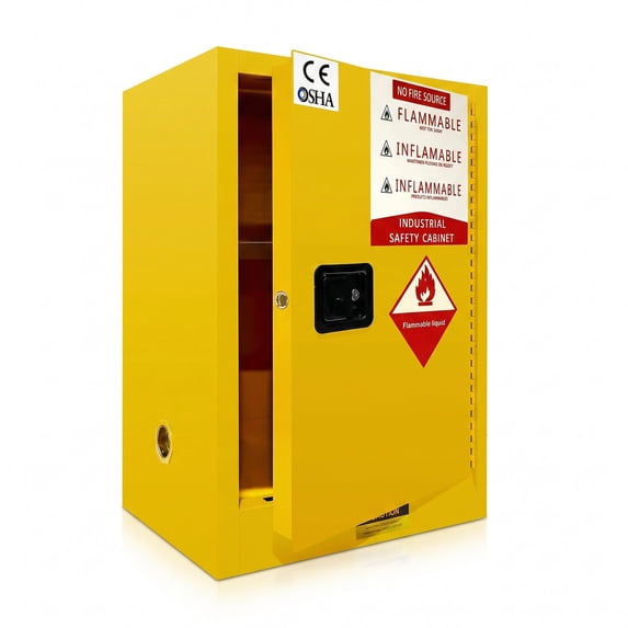 LiuliTrading 12 Gallon Industrial Chemical Safety Cabinet, Yellow 0.02in Steel Leak-Proof Sump Ventilated Locking Hazardous Material Storage for Garage Workshop
