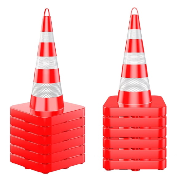 LiuliTrading 12 Pack 36in Pvc Safety Cones, Crush Proof Traffic Cones, With Handle Chain Connectable Cones For Driving Training Work Zones