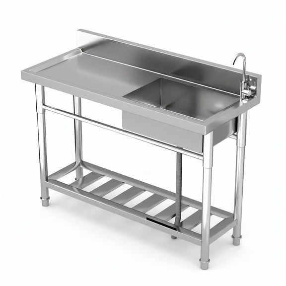 LiuliTrading 198lbs Capacity Single Bowl Kitchen Sink, Heavy Duty Prep Sink with Backsplash and Drain Strainer, Freestanding Laundry Sink for Outdoor Backyard Workshop