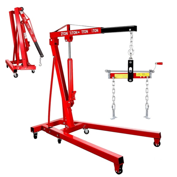 LiuliTrading 4400 lbs Capacity Professional Hydraulic Engine Hoist, 2 Ton Red, Foldable Shop Crane, With Engine Leveler For Mechanic Garage