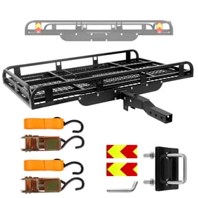 LiuliTrading 1250 lbs Hitch Cargo Carrier With Ramp, Folding Black Alloy Steel Rear Mount Rack, 2 inch Receiver, Reflectors For Outdoor Hauling