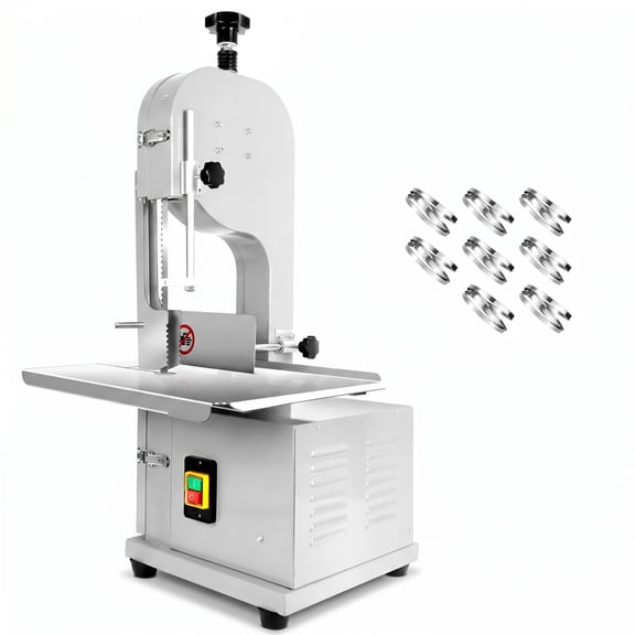 LiuliTrading Heavy Duty Commercial Meat Bone Saw, 1000W Electric Bone Cutting Machine, 7.8in Cutting Height with 9 Saw Blades for Meat Processing Kitchen