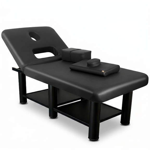 LiuliTrading Professional Heavy Duty Massage Table, 1150 lbs Capacity Stationary Tattoo Bed with Double Storage, Adjustable Backrest PU Leather for Salon Tattoo Studio