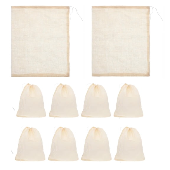 Liulin 10Pcs Muslin Bags with Drawstring, Reusable Tea Bags for Loose Tea, Empty Spice Bags for Cooking Soup, Natural Cotton Small Cheese Cloth Bag for Straining, Unbleached Sachet Bags, 6.3" x 5.1"
