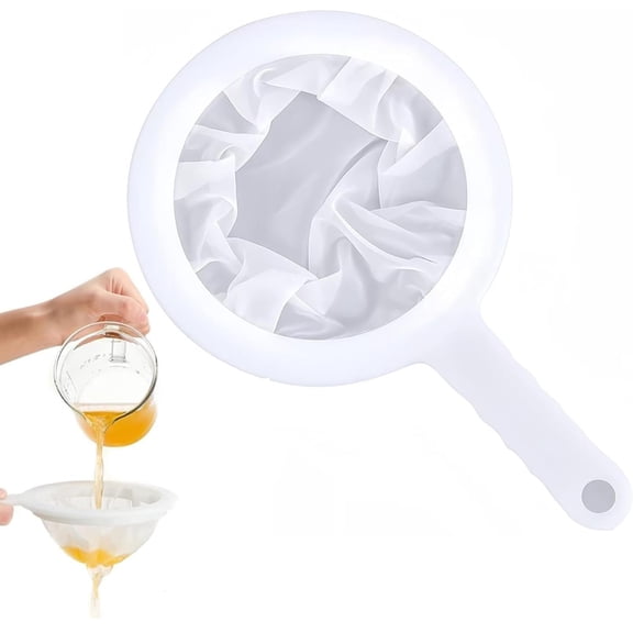 Liulin 1Pc 100 Mesh Ultra Fine Nylon Mesh Strainer, Reusable Food Grade Filter Spoon with Non-Slip Handle, Durable Plastic Sieve for Filtering Coffee Juice Nut Milk Honey Wine Tea Soy Milk, White