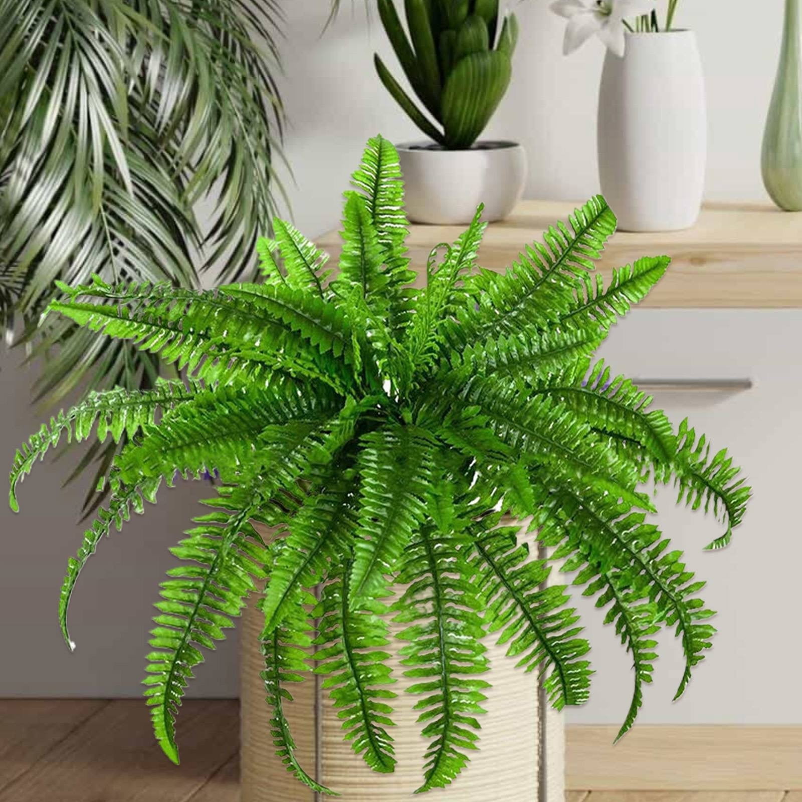 Liulin 1Pc Artificial Ferns for Outdoors, Artificial Boston Fern Bush with 21 Fronds, Realistic Fake Ferns for Home Garden Porch Decor, Faux Ferns for Outdoor Planter, Ferns Artificial Plants, 24"