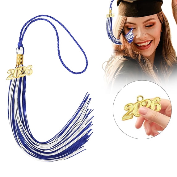 Liulin 2026 Tassel Graduation, Blue and White Graduation Tassel with 2026 Year Gold Charms, Grad Cap Tassels for Graduate Cap Hat Decorations, Graduation Ceremony Accessories, Graduation Gifts, 14.8"