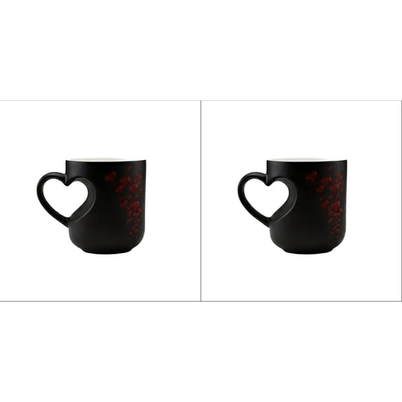 Liulin 2Pcs Heat Changing Mug, Heart-Shaped Color Changing Magic Ceramic Mug, Funny Heat Sensitive Coffee Mugs Reveals Surprise Design When Filled with Hot Drinks, Romantic Gifts for Couples, 11 oz
