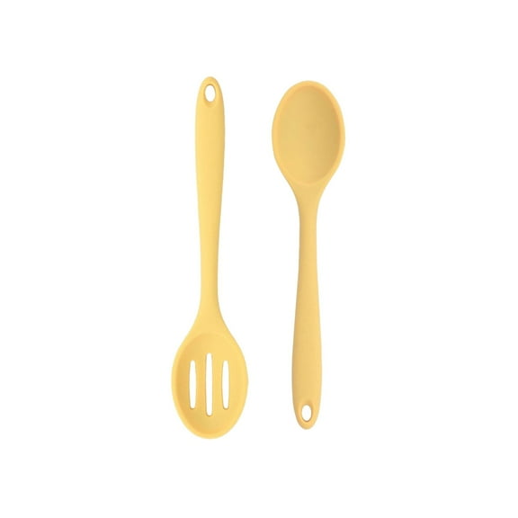 Liulin 2Pcs Large Silicone Cooking Spoons, Nonstick Solid and Slotted Spoon Set, Heat Resistan Kitchen Spoons for Cooking, Serving, Mixing, Stiring, Basting and Draining, Kitchen Utensils, 8", Yellow