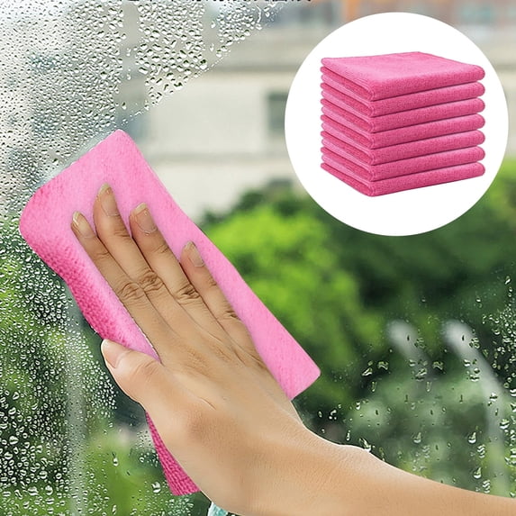 Liulin 5Pcs Microfiber Cleaning Cloth, Highly Absorbent Cleaning Rags for Housekeeping, Reusable Microfiber Towels for Cars, Kitchen, Bathroom and Household Cleaning Supplies, 11.8" x 11.8", Pink