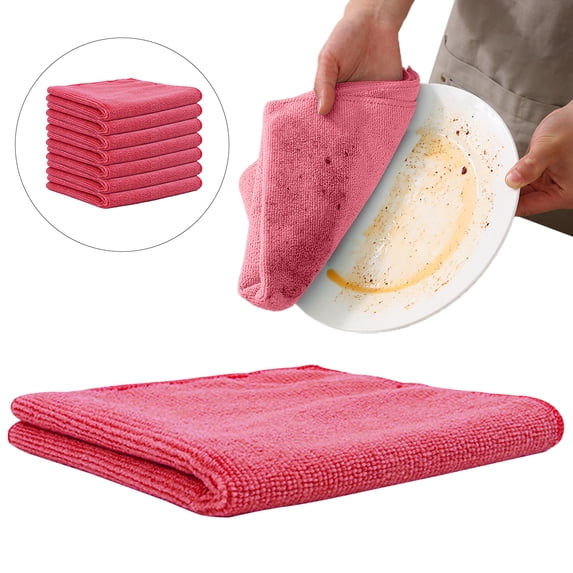 Liulin 5Pcs Microfiber Cleaning Cloth, Soft Absorbent Cleaning Rags for Housekeeping, Reusable Cleaning Towels for Car, Kitchen, Bathroom and Window, Cleaning Supplies, 11.8" x 11.8", Hot Pink