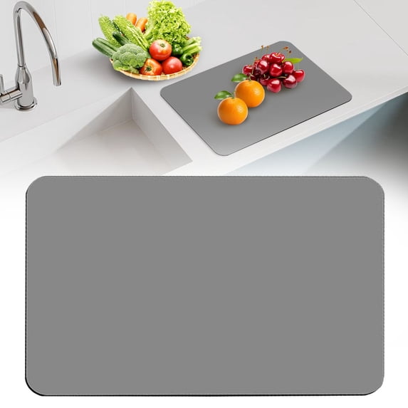 Liulin Dish Drying Mats for Kitchen Counter, Dish Mat Drying Kitchen Mat with Non-slip Rubber Backed, Super Absorbent Dish Drainer Mat for Hide Stains, Coffee Bar Mat, 19.7" x 15.7", Gray