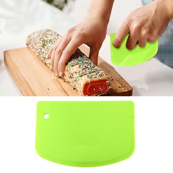 Liulin Dough Scraper Bench Scraper, Plastic Flexible Bowl Scraper with Curved Edge, Food-Safe Dough Cutter for Bread Cake Dough, Multi-Purpose Kitchen Pastry Cutting Tool, 5.3" x 3.6", Green