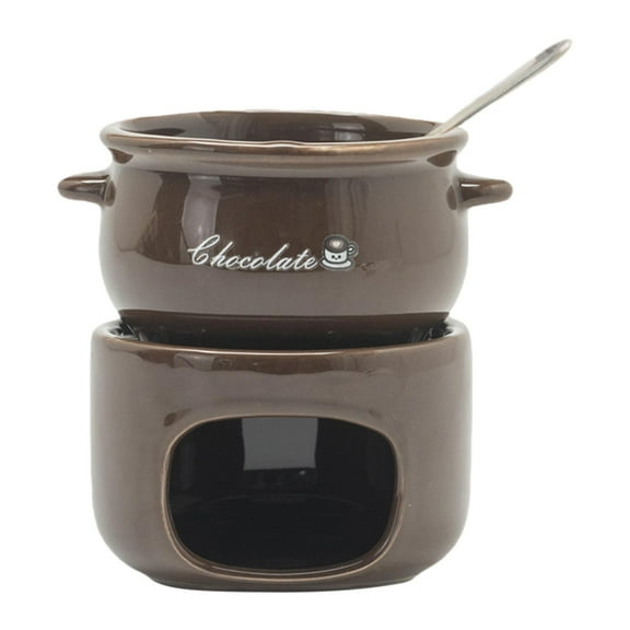 Liulin Fondue Pot Set with Forks, Small Ceramic Fondue Pot for Melting Chocolate, Cheese, Butter and Caramel, Chocolate Fondue Set for Date Night Valentines Day Birthday Wedding Gifts, Brown