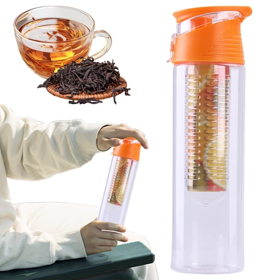 Liulin Fruit Infuser Water Bottle, Leak-Proof Plastic Water Infuser Bottle with Flip Top Lid, Infusion Water Bottle for Gym, Camping and Travel, BPA-Free, 27 oz, Orange