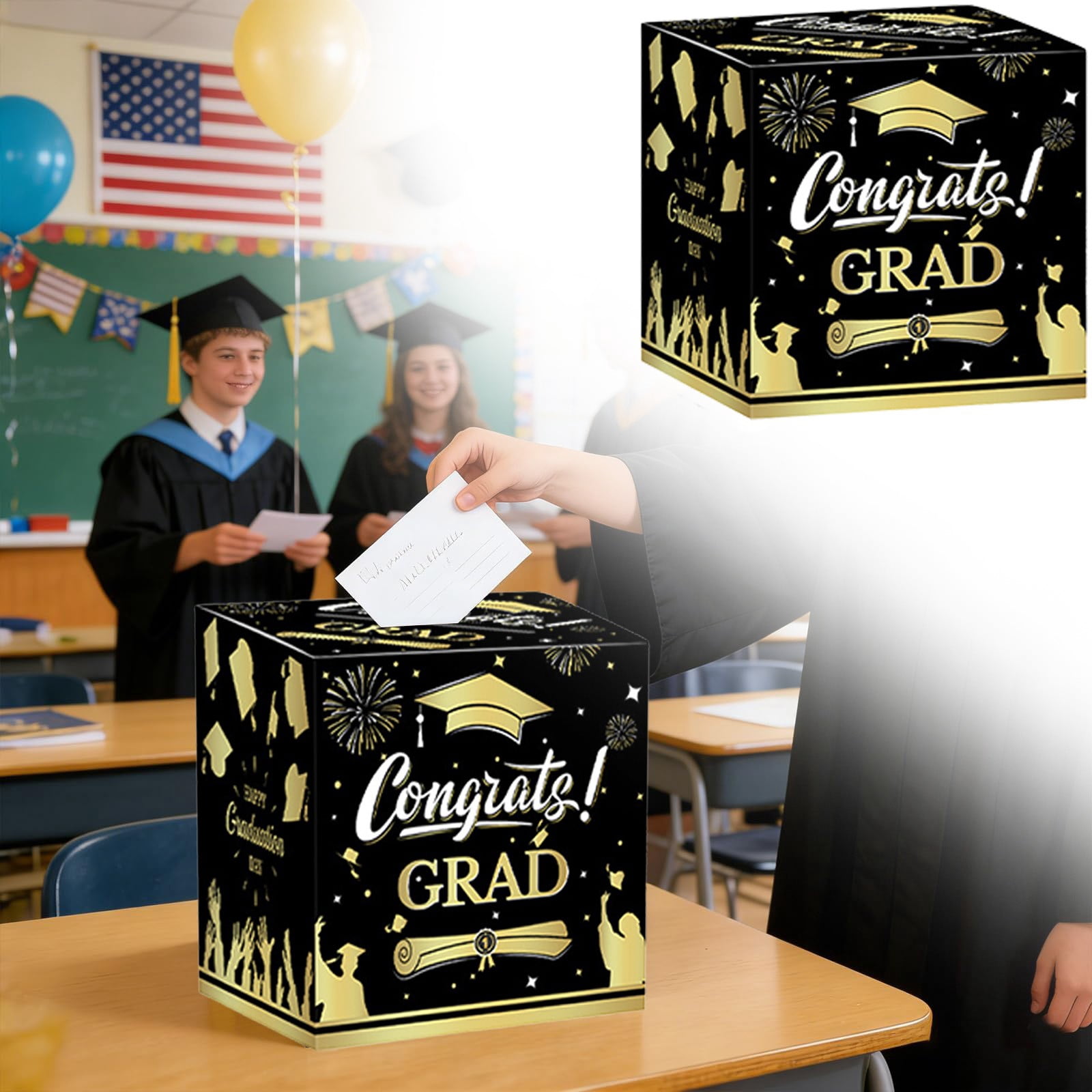 congrats grad card box Liulin Graduation Card Box, Black and Gold Congrats Grad Card Box, Foldable  Graduation Gift Card Box for Class of 2026 Graduation Party Decorations