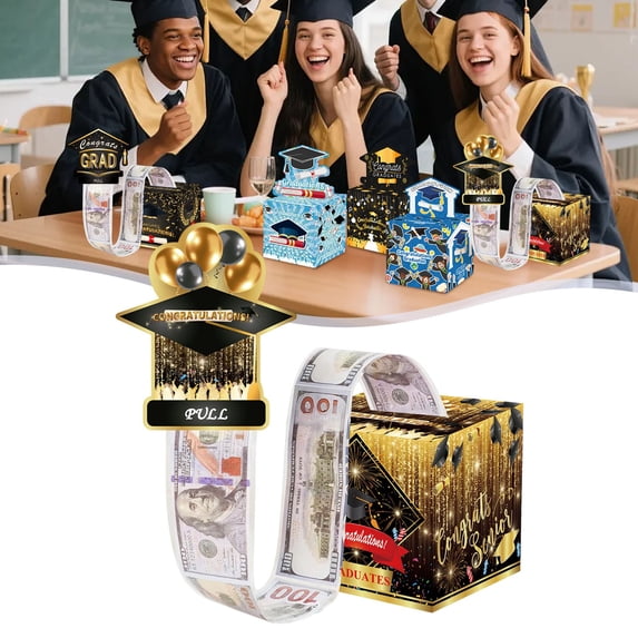 Liulin Graduation Money Box, Class of 2026 Money Gift Box with Pull Out Card and 50Pcs Bags, Graduation Money Pull Box for Cash Gift, Funny Surprise Cash Gift Ideas for High School and College, Black