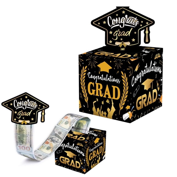 Liulin Graduation Money Box, Class of 2026 Money Gift Box with Pull Out Card and 50Pcs Bags, Graduation Money Pull Box for Cash Gift, Funny Surprise Cash Gift Ideas for High School and College, Black