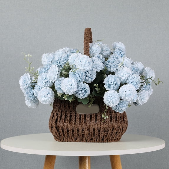 Liulin Hydrangea Artificial Flowers, Real Touch Lifelike Silk Artificial Hydrangeas, Realistic Fake Hydrangeas Faux Flowers for Mother's Day Home Table Centerpieces Wedding Decorations, 13.8", Blue
