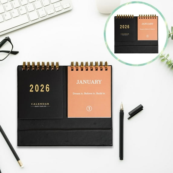 Liulin Mini Desk Calendar 2026, 12 Months Standing Flip Small Desk Calendar, Jan 2026 to Dec 2026, Monthly Desktop Calendar for Home Office School, Thick Paper, Twin-Wire Binding, 6.6" x 4.7", Black