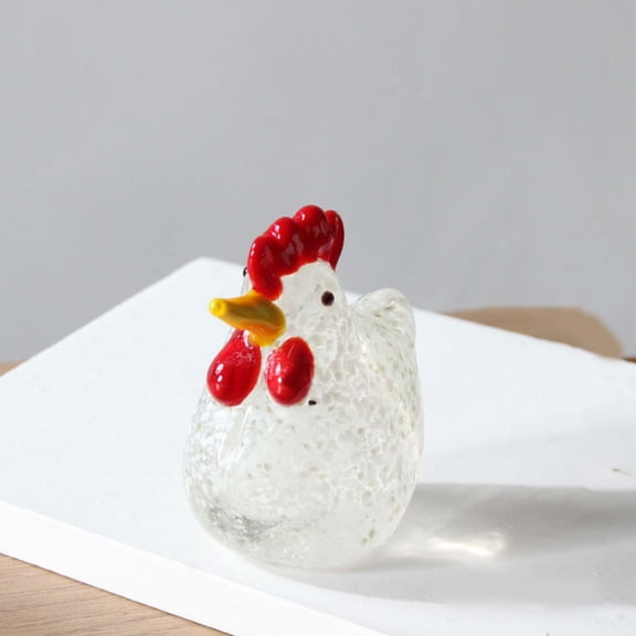 Liulin Mini Glass Chicken Figurine, Hand Blown Art Glass Rooster Collectible Figurines, Funny Animal Statues for Thanksgiving Home Kitchen Office Farmhouse Tabletop Decor, 2.2", White